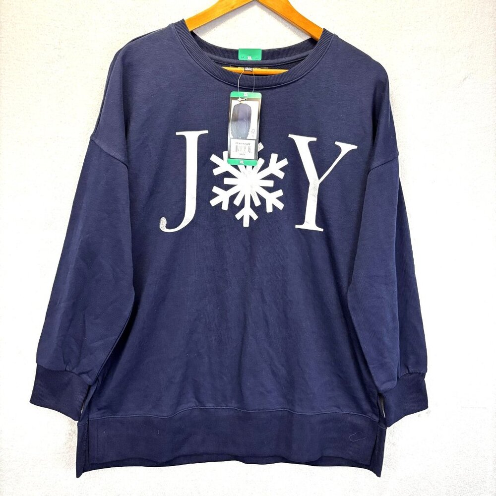 NWT Ellen Tracy JOY Sweatshirt Womens XL Blue Snowflake Christmas Holiday
